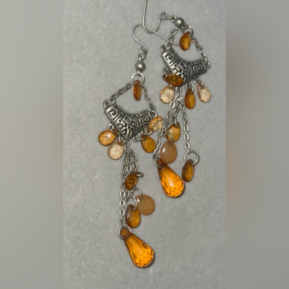 Elegant Silver and Amber Dangle Earrings